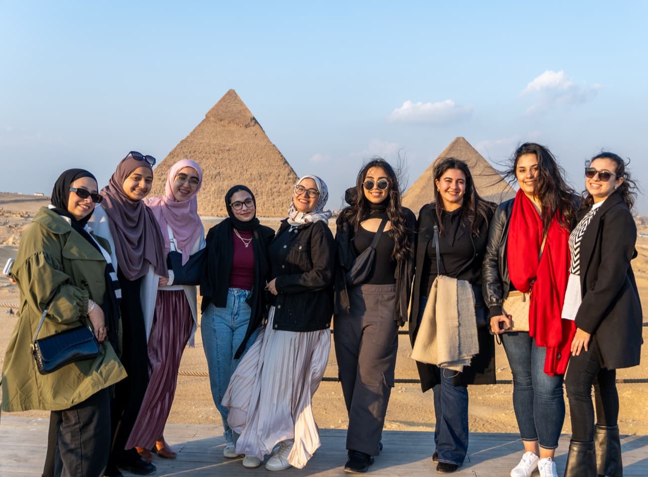 The team in front of the Giza pyramids