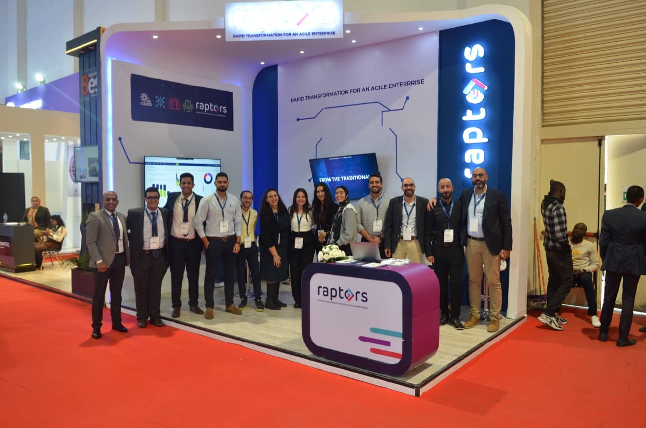 The team at the branded exhibition stand.