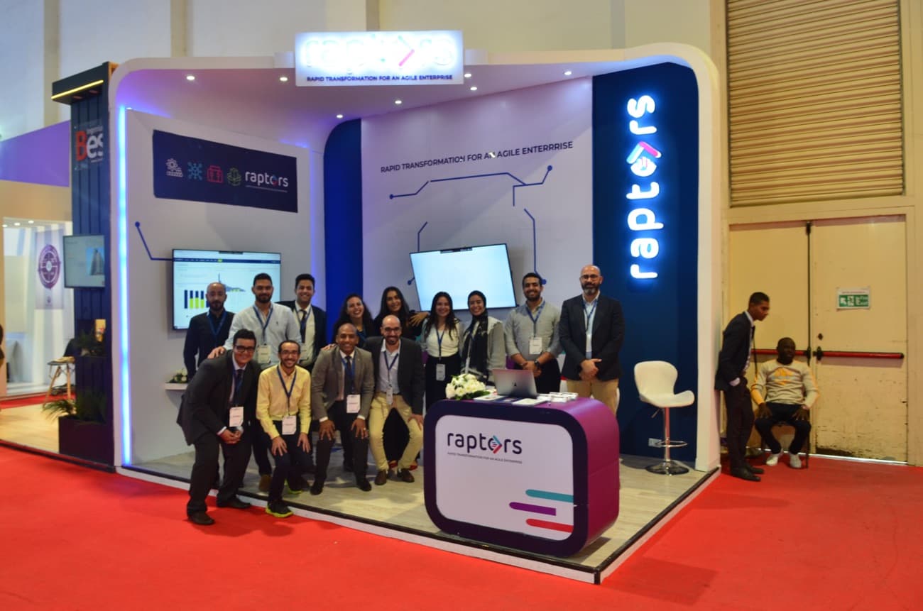 The Raptors team together at the exhibition stand.